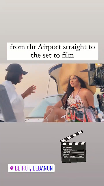 Toke Makinwa poppin on movie set in Beirut Lebanon