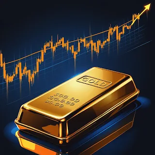 Illustration of gold bars and a futures contract on a digital trading platform