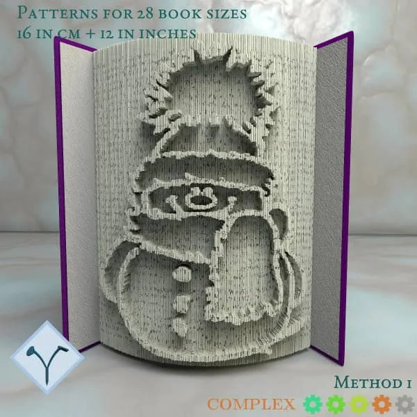 cover page of snowman cut and fold book pattern showing finished project