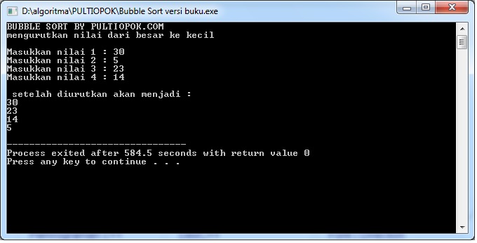 Cara membuat Program Bubble Sort pengurutan Besar Ke kecil 