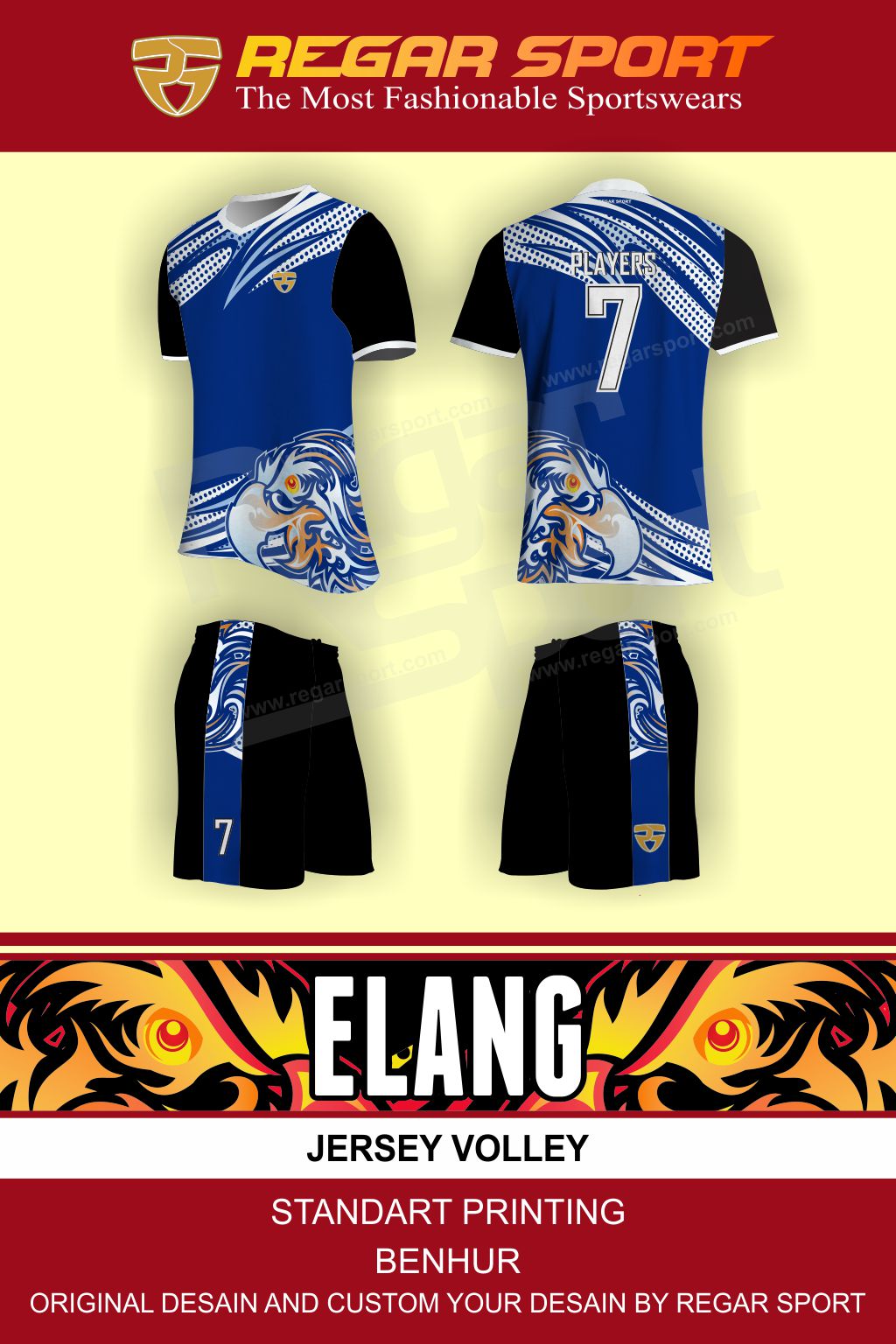 JUAL KOSTUM VOLI  MOTIF ELANG Regar Sport Online Dan Konveksi