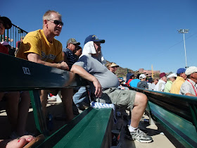 fan at spring training baseball, fat old white guy