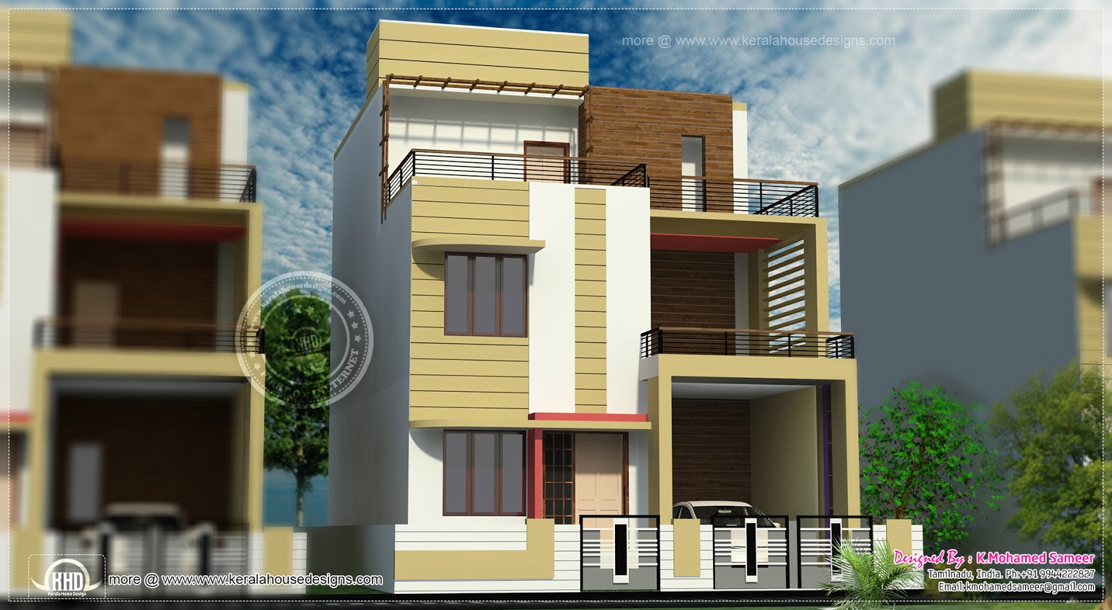  3  story  house  plan  design in 2626 sq feet Home  Kerala Plans 