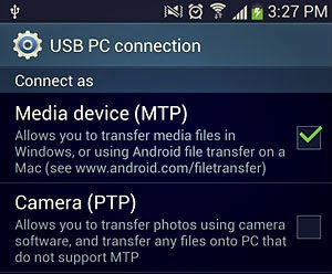 Media device (MTP) checkbox