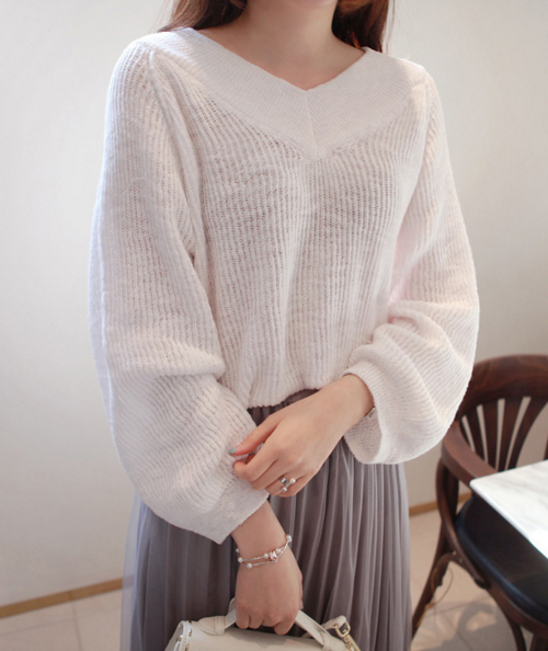 Brioche Knit V-Neck Sweater