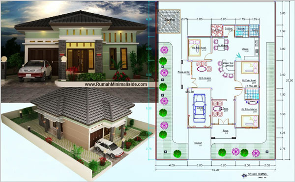 10 Ide Denah Rumah Minimalis 1 Lantai 3 Kamar Tidur dan 