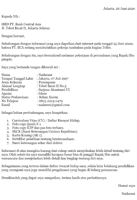 Contoh Surat Lamaran Kerja 2020 (via: yuksinau.id)