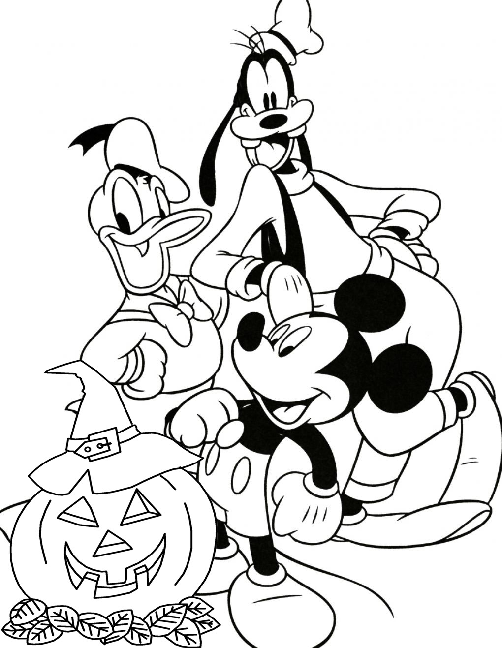 We hope you ll enjoy these two Disney Halloween coloring pages that show Minnie Mouse Mickey Mouse Donald Duck and Goofy these images are nice and big