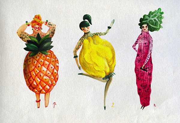 imaginative fruits and vegetable illustrations