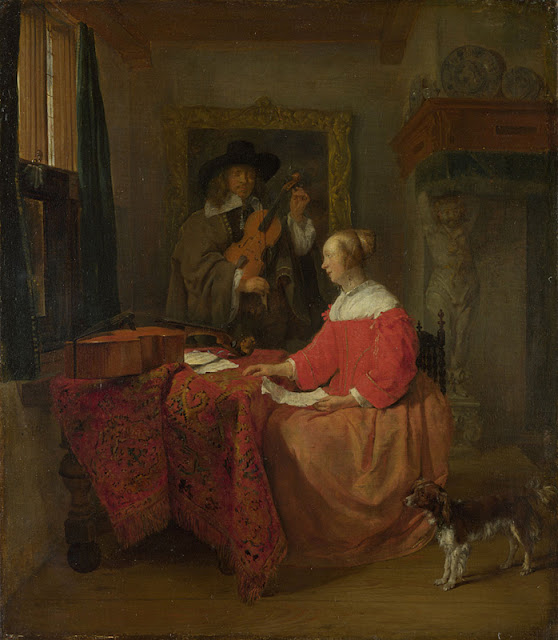 Gabriel Metsu - Una mujer sentada y un hombre tocando el violín - c. 1658