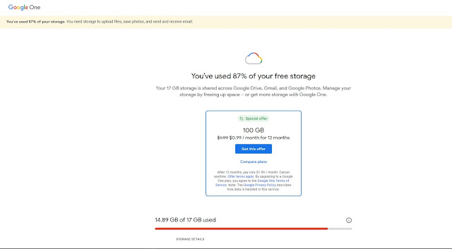 How to find out how much Gmail is taking up Google Drive. Result page.