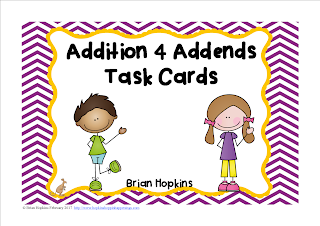 Addition 4 Addends Task Cards FREEBIE