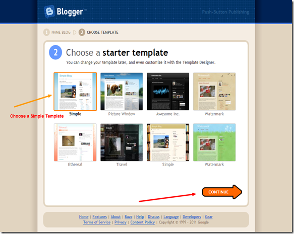 Blogger in draft- Choose a template