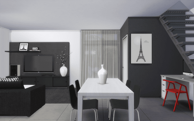 Salon noir et blanc sims 4