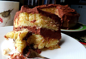 Golden Cake with Chocolate Frosting