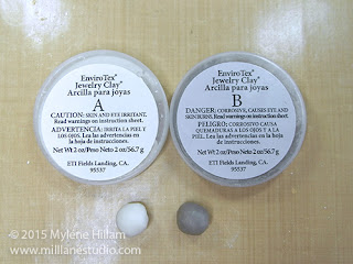 Two equal sized balls of the EnviroTex Jewelry Clay; one is Part A and the other is Part B.