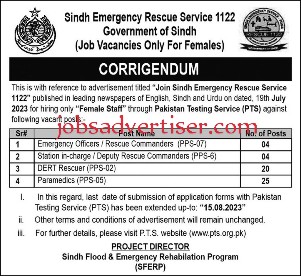 Sindh Emergency Rescue Service 1122 Jobs 2023 - Apply Online via PTS