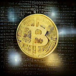 Bitcoin with computer code next to in black shinny background