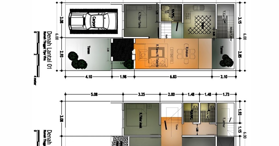 Desain Denah  Rumah  Ukuran  6x8 Meter  2 Lantai 