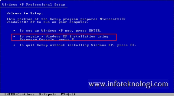 Cara masuk ke Windows Recovery Console