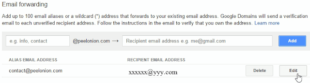 editing forward email adress google domains
