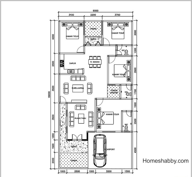 Desain dan Denah Rumah Ukuran 9 x 18 M dengan  Ventilasi 