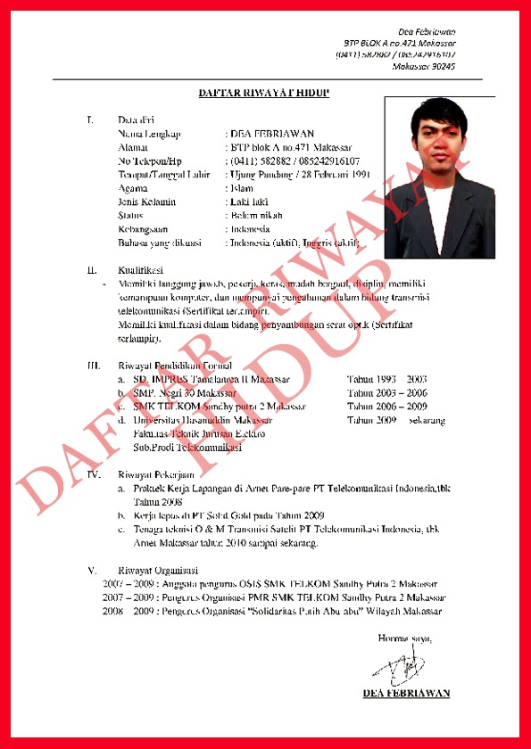 Contoh Curriculum Vitae Unik - Gambar Con