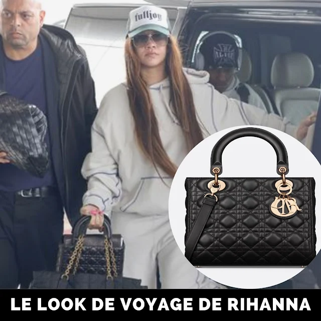 Le Look de Voyage de Rihanna Comprend un Ensemble Décontracté et le Sac Dior qu'elle ne cesse de Porter