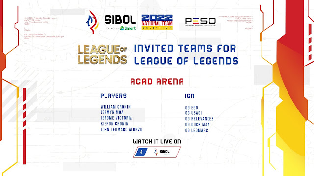 AcadArena - invited team for Sibol Phase 2 LoL qualifiers