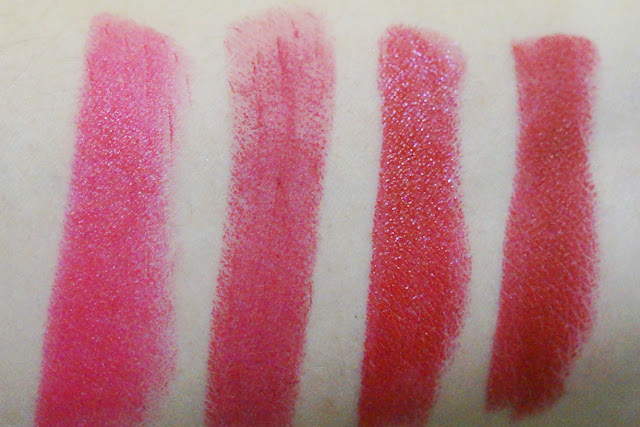 MAC Lipsticks in (L-R) A Killing Smile, All Fired Up, Mind Control and Russian Red