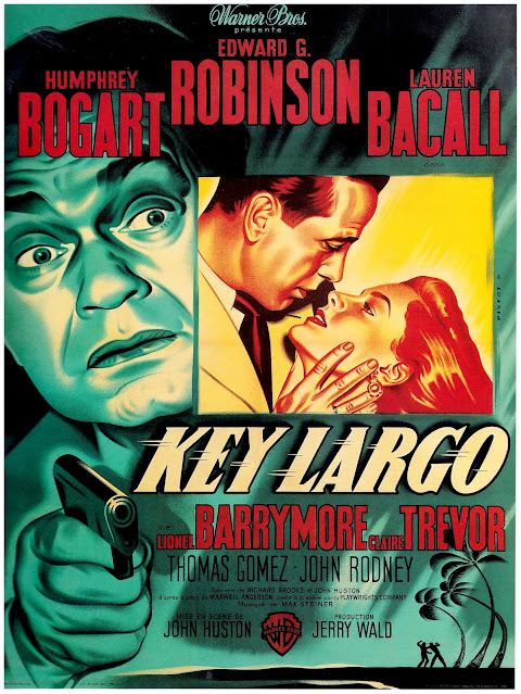 KEY LARGO. Francia: 120 x 160 cms. Ilustración: Pierre Pigeot. Imprenta: Imp. de la Cinématographie Française, París. CAYO LARGO. Key Largo. 1948. Estados Unidos. Dirección: John Huston. Reparto: Humphrey Bogart, Edward G. Robinson, Lauren Bacall, Lionel Barrymore, Claire Trevor, Thomas Gomez, John Rodney.