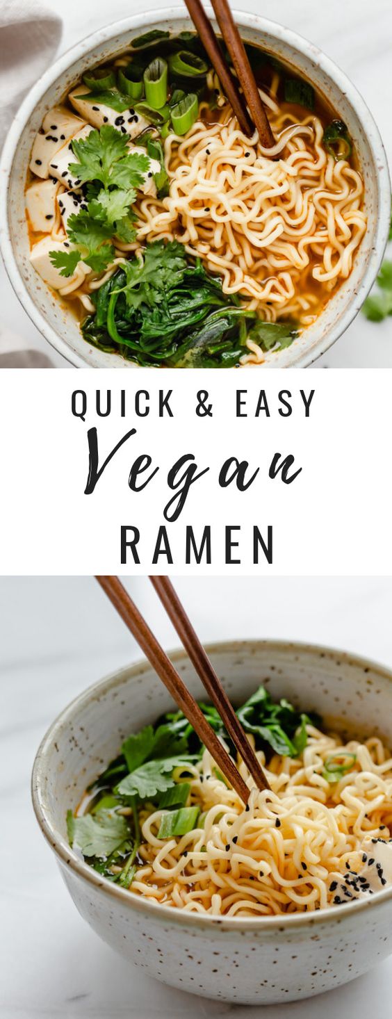 This quick & easy vegan ramen is a delicious homemade soup that is perfect for a cold or rainy day. It’s filled with ramen noodles & soft tofu and comes together in less than 30 minutes!