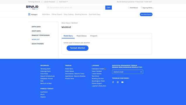 Fitur Website Seva Pusat Mobil Murah - Menu Wishlist