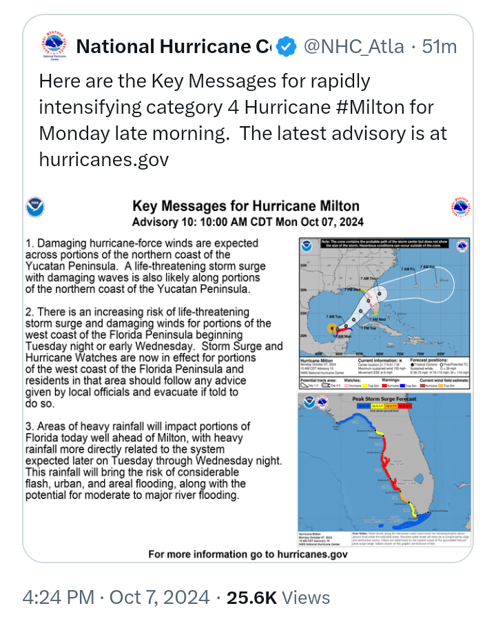 Hurricane Milton: 'If evacuation orders are given, leave immediately' - FEMA