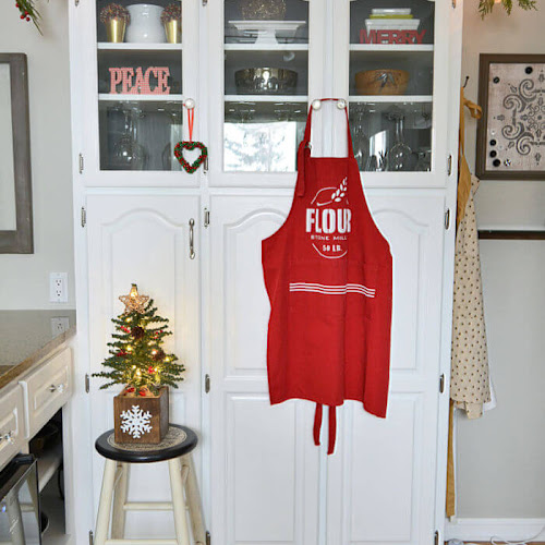 Red Apron Stenciled With Farmhouse Style