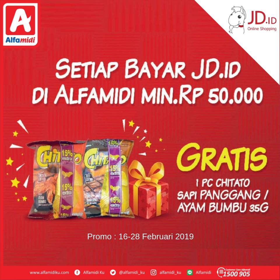 #Alfamidi - #Promo Bayar JDID Belanja Min 50K Bisa Gratis 1PC Chitato (s.d 28 Feb 2019)