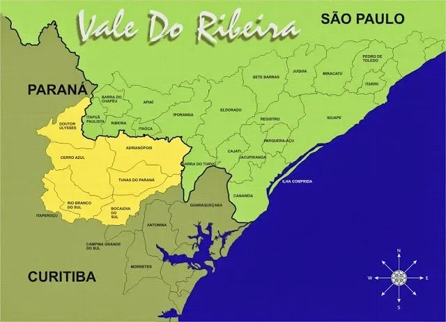 Mapa do Vale do Ribeira , estado de São Paulo e Paraná