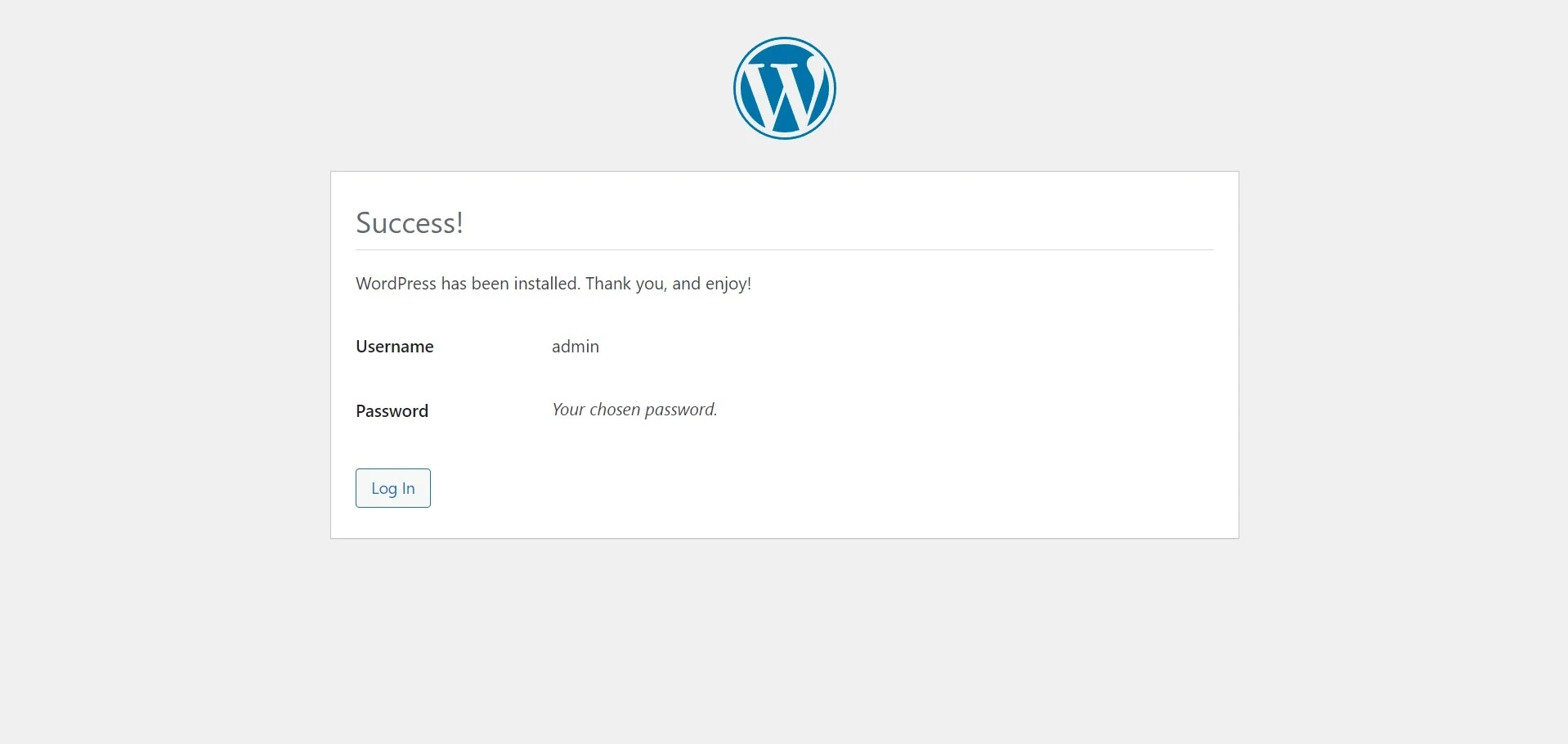 WordPress sucessful install