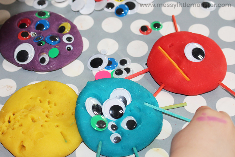 Monster playdough activity for toddlers and preschoolers