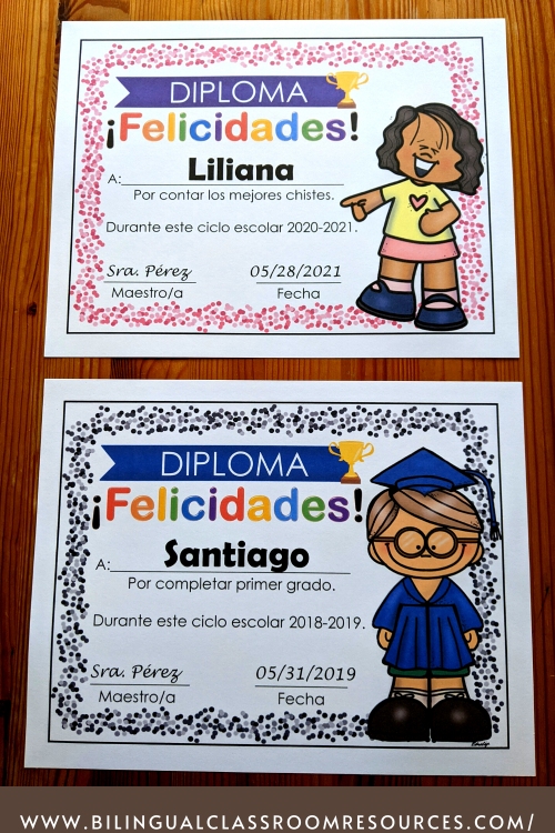 Diplomas de fin de curso for girls and boys in editable templates