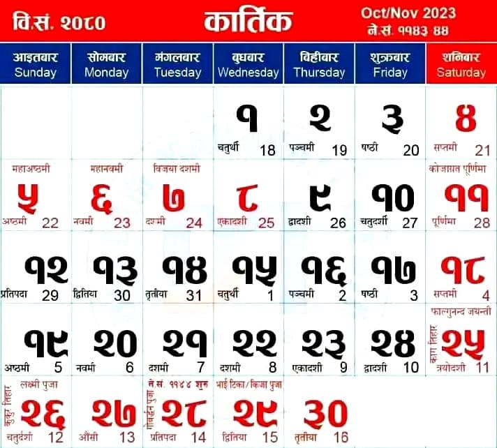 Nepali Calendar 2080 Nepali Patro 2080 ( 20232024 A.D.)