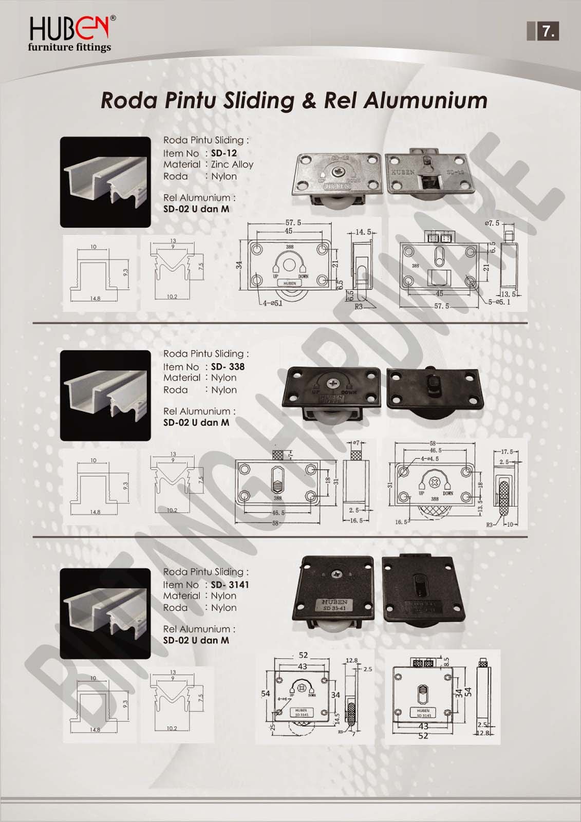  Roda Pintu Sliding Dan Rel Aluminium Huben Bintang 