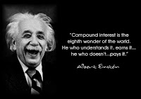 Image of Albert Einstein and his quote about compound interest.