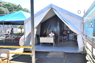 Outdoor tent building for covid injections