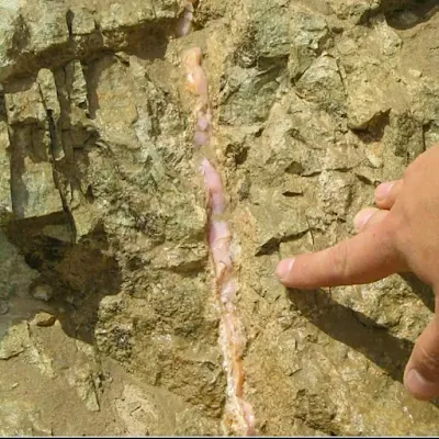 pink opal veins in the mountains.