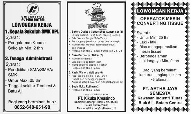 Lowongan Kerja Loker Terbaru September 2015 Di Batam 