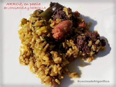 Arroz en paella con longanizas y morcillas #cocinadefrigorifico