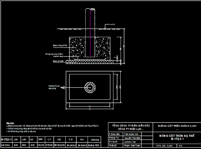Móng cột hạ thế cho cột LT8,5m