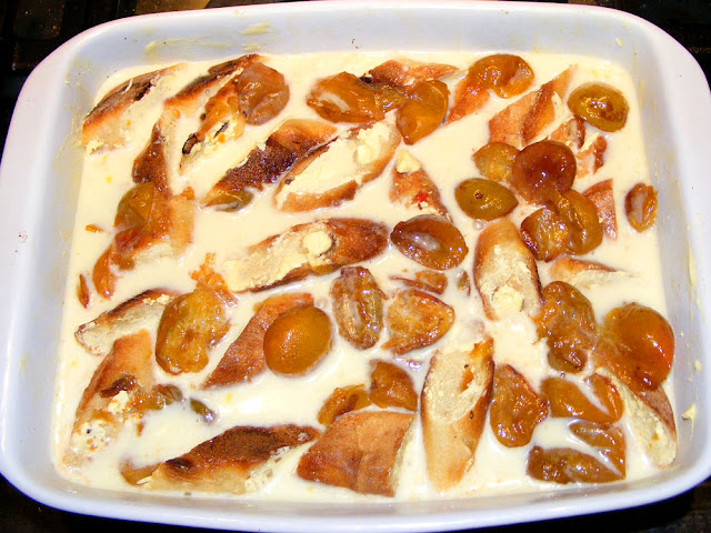 Bread and butter pudding ready for the oven. Prepared and photographed by Susan Walter.