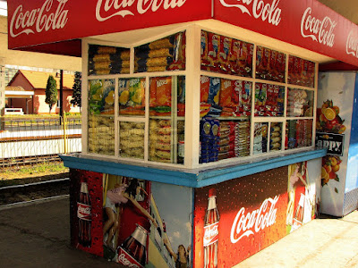 Fast Food Kiosk on Kiosk Stuffed With Junk Food On The Railway Station Platform